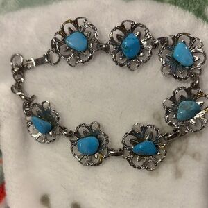 Silver and Blue Floral Bracelet